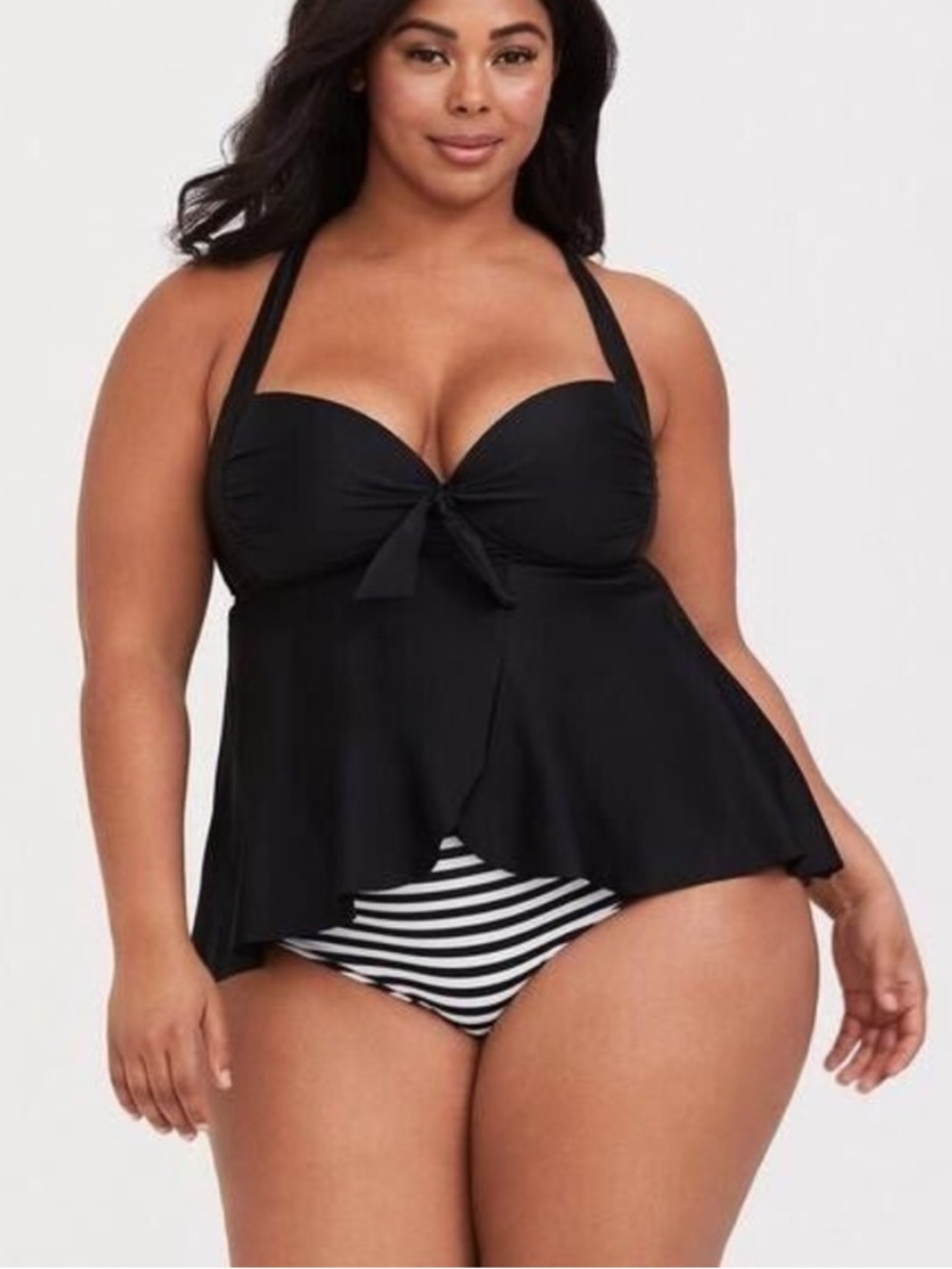 NWT Torrid Deep Black WIRELESS BABYDOLL TIE-FRONT Swim TANKINI Sz 1-DD/DDD